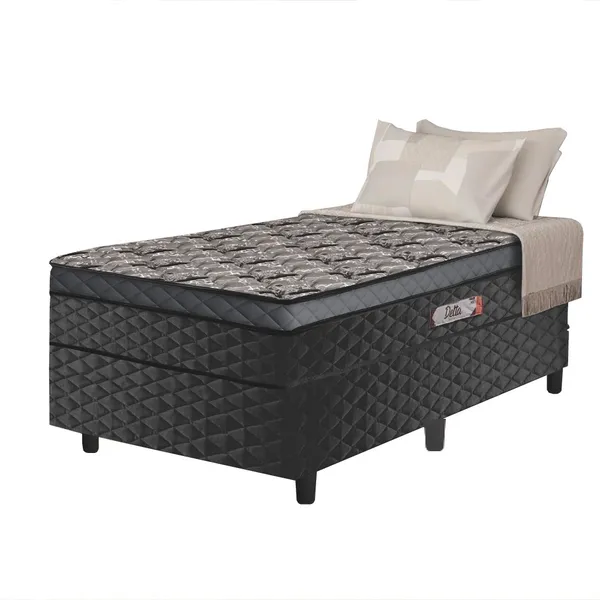 CAMA BOX SOLTEIRO CONJUGADA MOLAS ENSACADAS DELTA 88X188X60CM CINZA / PRETO HELLEN