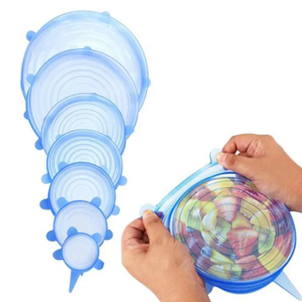 KIT 6 TAMPAS SILICONE REUTILIZÁVEL ELÁSTICA TAPOER PANELA - ENVIO IMEDIATO
