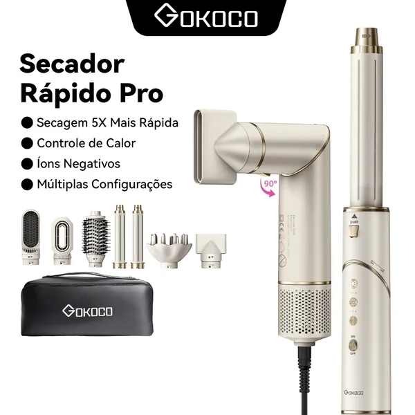 GOKOCO Escova Secadora 7 Em 1 GD032 Conjunto De Secador De Cabelo Multifuncional De Alta Velocidade  Para Alisar Enrolar
