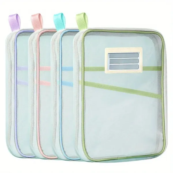 Pasta Arquivo Transparente Com Zíper E Divisórias De Malha Nylon Boa Capacidade Portátil