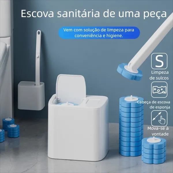 Escova Sanitária Descartável com Suporte de Parede Kit Limpeza Vaso Sanitário Com 6 Refis Aroma Oceânico Prático e Higiê
