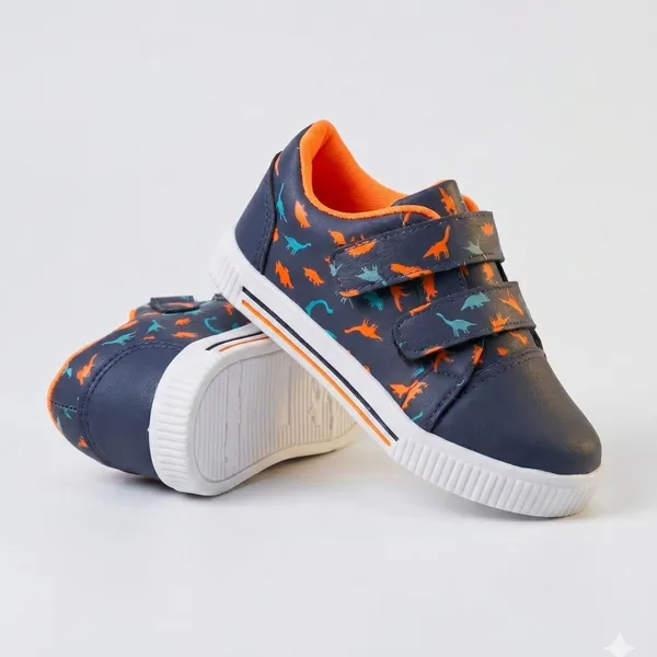 Tenis Infantil Menino Casual Dinossauro Marinho com Laranja Escolar Kidstep