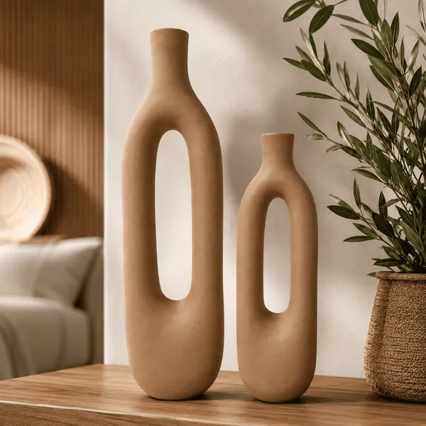 Kit Vaso Decorativo Dupla Portal Cerâmica Premium Minimalista Decoração Casa Centro de Mesa