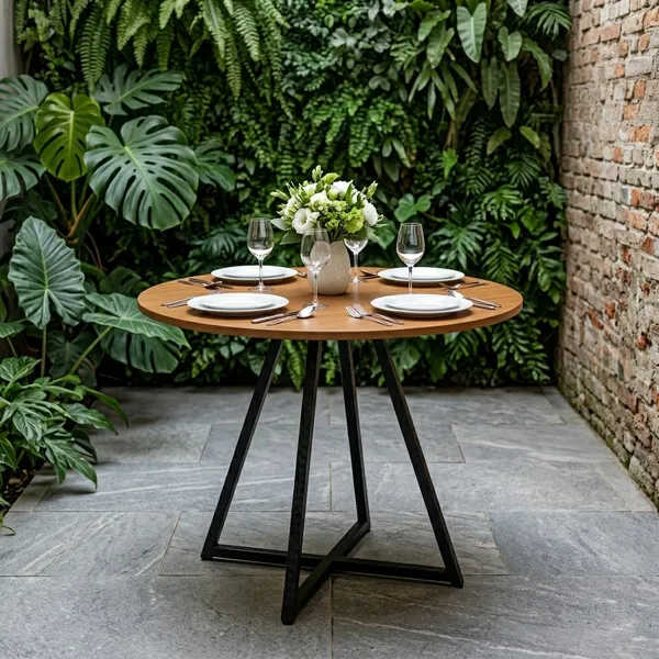 Mesa de Jantar Requinte 90cm Redonda Tampo MDF Estilo  Industrial Pés Aço - Design Moderno Resistente