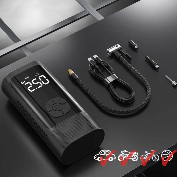 Mini Compressor de Ar Sem Fio 4000mAh | Inflador Pneu Carro Moto Bike Digital LED Automático M6