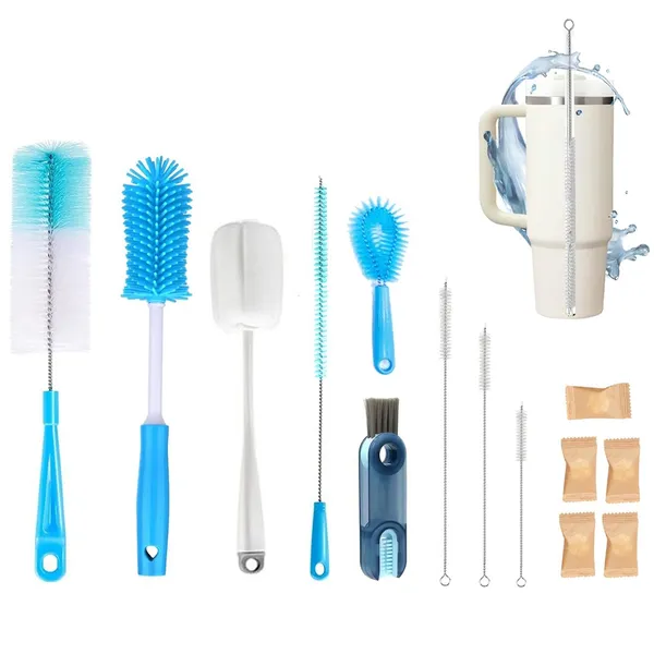 Kit Conjunto De 9 Escovas De Limpeza Multiuso Com Cabo Longo, Escova De Canudo, Escova De Limpeza De Copos