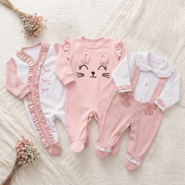 Kit macacões bebê menina 3 peças