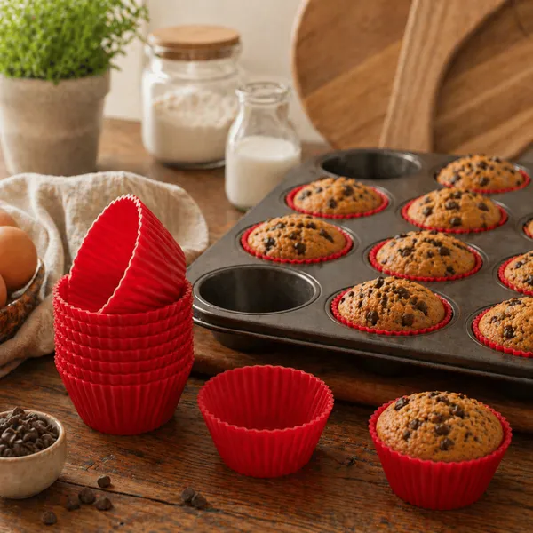Kit 12 Forminhas de Silicone para Cupcake Reutilizáveis Antiaderentes Resistentes ao Calor