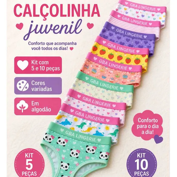 Kit 10 Calçolinhas Menina juvenil de Algodão Leve, Respirável e Ideal para o Uso Diário