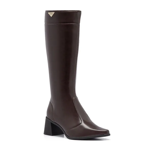 Bota Feminina Montaria Cano Alto Bico Fino Salto Baixo Grosso Confortável Lisa Elegante Fashion Moda