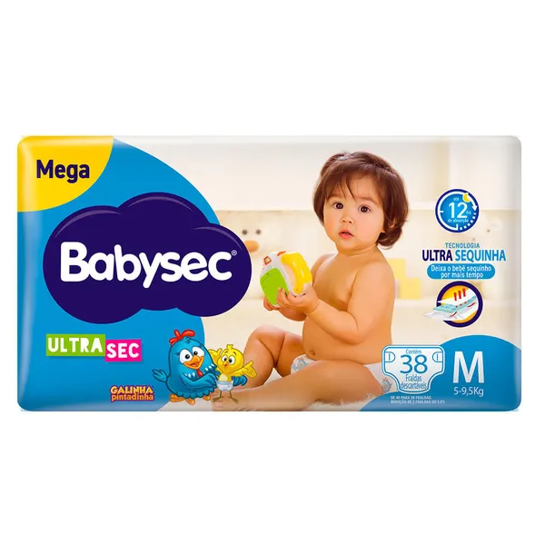 Fralda Descartável  Babysec Galinha Pintadinha Ultrasec Mega M 38 Tiras