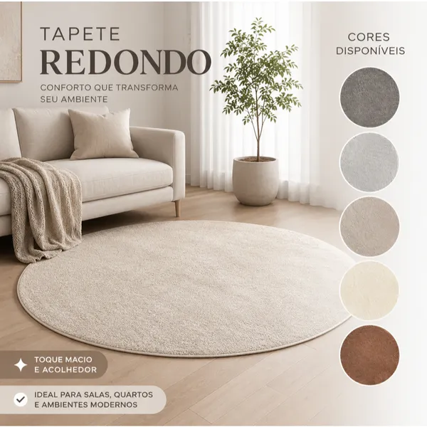 Tapete Redondo Jolitex 1,50m Peludo Macio Antiderrapante Para Sala e Quarto