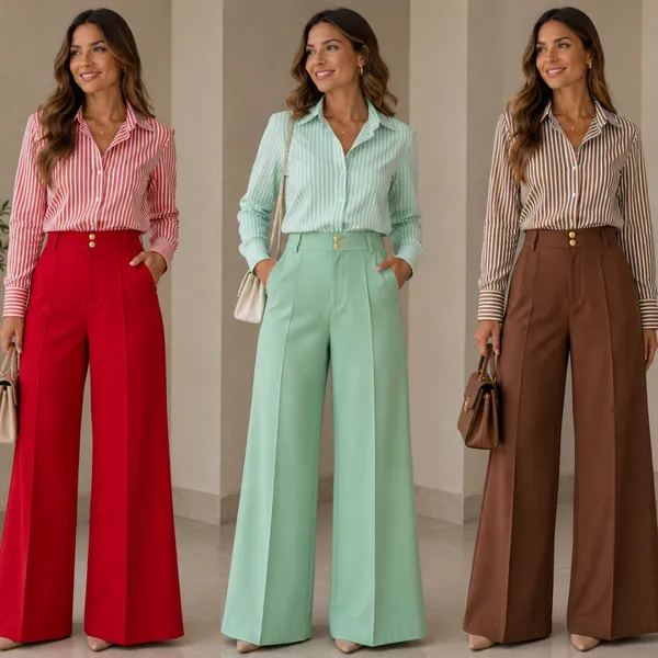Calça Pantalona Social Alfaiataria Premium Com Bolso PROMOÇÃO Bolsos Laterais Cintura Alta Tamanhos M GG 2 botão dourado