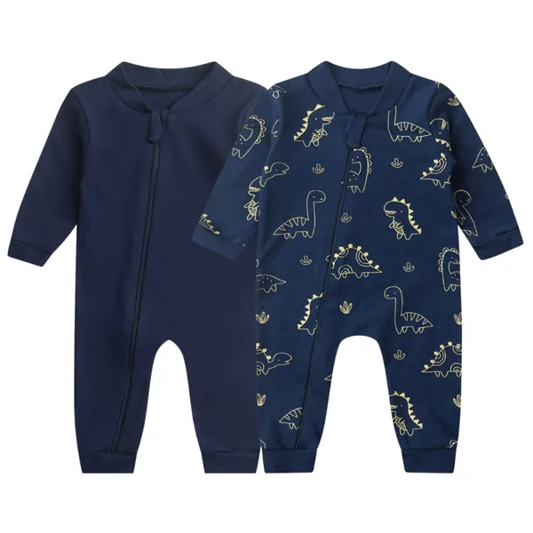 Kit 2 Macacão Bebê Sem Pé Zíper Suedine Liso e Estampado Menina, Menino e Unissex - Bebê Fofuxo