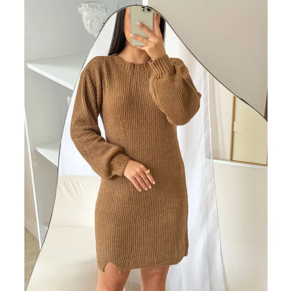 Vestido de Mousse Tricot com Fendas Laterais