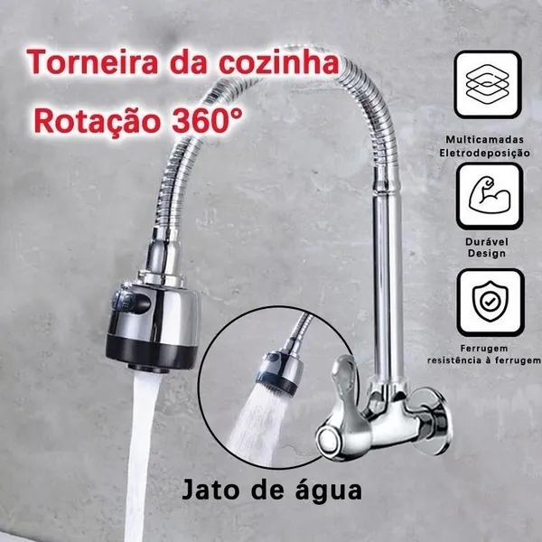 Inox Prata Torneira com chuveiro com rotação de 360° Cozinha Luxo Parede Promoção