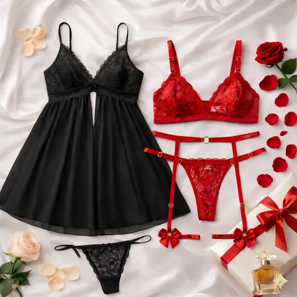 KIT 2 CONJUNTO DIA DOS NAMORADOS CONJUNTO LINGERIE RENDA COM PERNEIRA CALCINHA E SUTIÃ SENSUAL