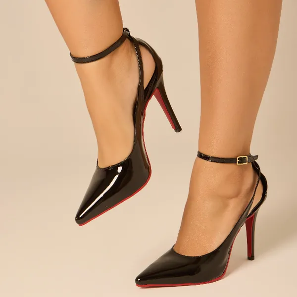 Scarpin Feminino Elegante Salto Alto 10cm Slingback Solado Vermelho Confortável Luxo Social