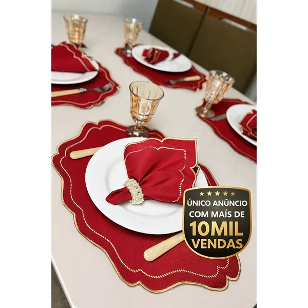 Kit Jogo Americano 8 Peças com Sousplats e Porta Guardanapos para Mesa de 4 Lugares