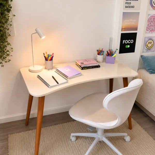 Escrivaninha Mesa de Estudo Office em MDF com Pés de Madeira