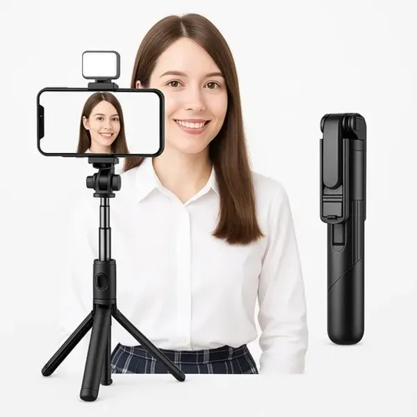 Bastão Tripé de Selfie com LED e Controle Remoto Bluetooth Celular EL-7005