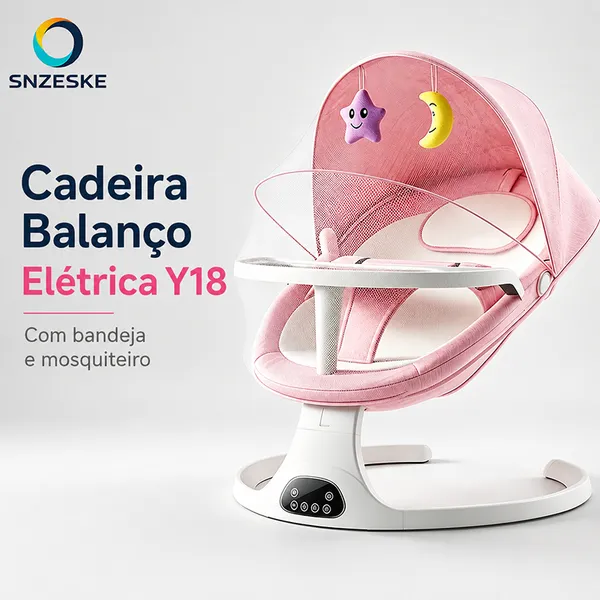 Snzeske [PIX] Cadeira de Balanço Elétrica Y18 para Bebê com Bandeja Removível Controle Remoto e Músicas Integradas