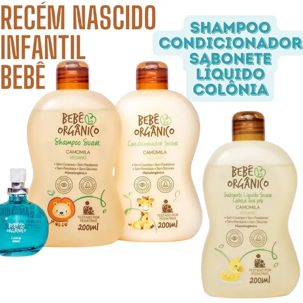 Kit Banho Mamãe e bebê Shampoo + Condicionador + Colônia + Sabonete Líquido - Recém Nascido - 630ml