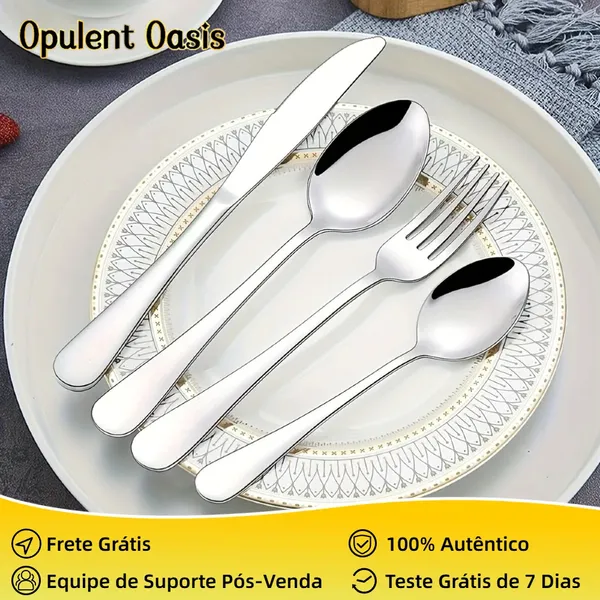 24PEçAS COZINHA DOMéSTICOS CONJUNTO DE TALHERES DE AçO INOXIDáVEL FACA DE BIFE GARFO DE CAFÉ COLHER