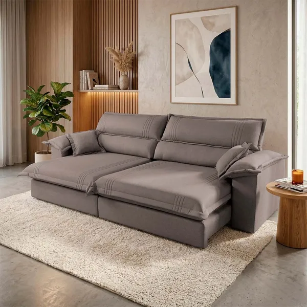 Sofá Retrátil Reclinável 2,30m Nivus Marrom c/ Molas Ensacadas - King House