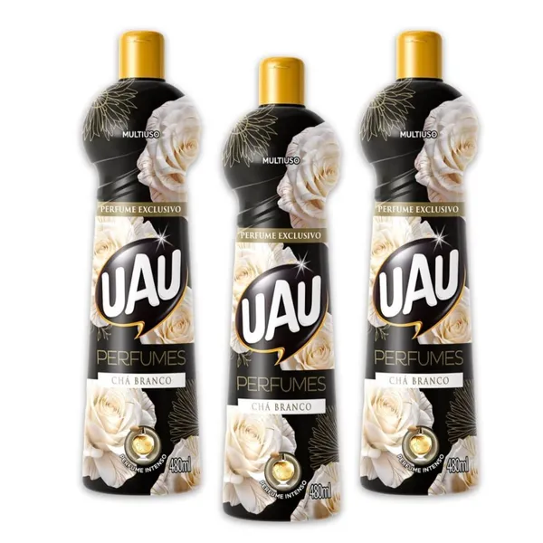 Kit 3un Multiuso 480ml UAU Ingleza Perfume Chá Branco Limpador