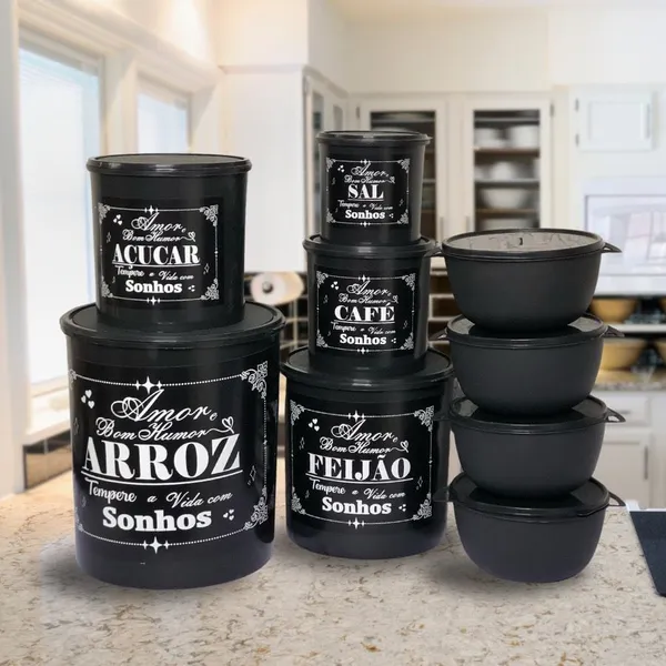 Kit de mantimentos plástico 5 peças ​+ 4 potes redondos Boll para cozinha
