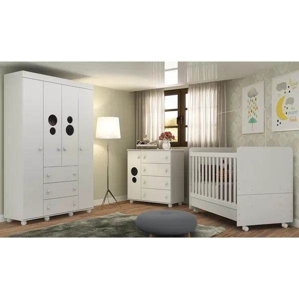 Quarto Completo Infantil Pimpolho com berço 3 em 1 Multimóveis Branco com 03 anos de Garantia