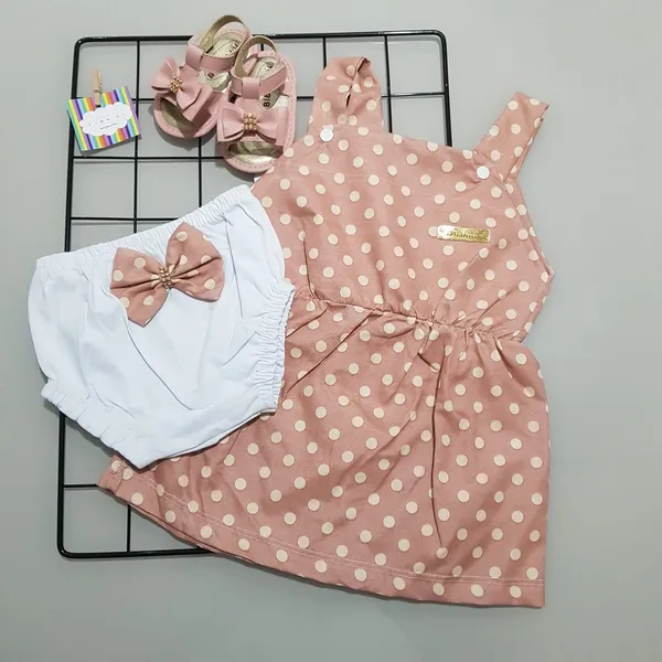 Vestido bebê em tecido roupas de bebê menina e tapa fralda jardineira bebê enxoval de bebê