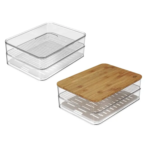 Porta Frios Duplo Clear Organizador Grade Escorredor Queijo Presunto Bambu Ou