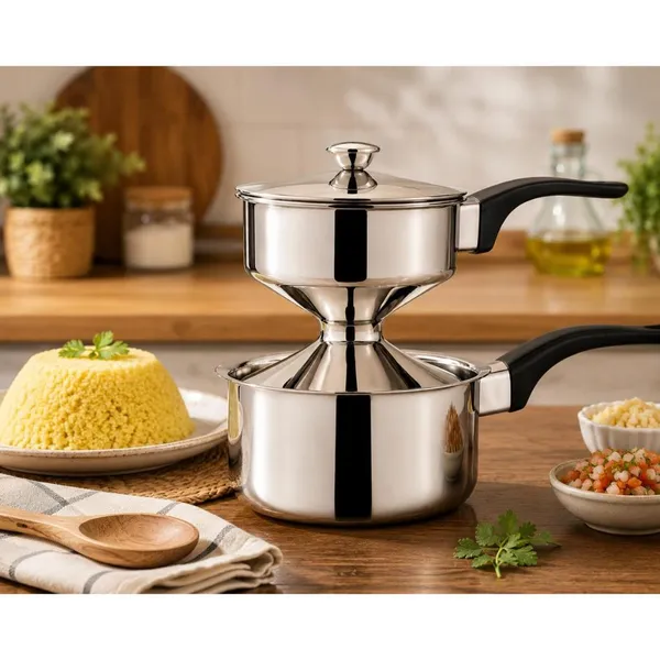 Cuscuzeira Individual Nordestina Aço Inox ​9,5cm Tetinha Polido 'Peito de moça" Cuscuz Premium