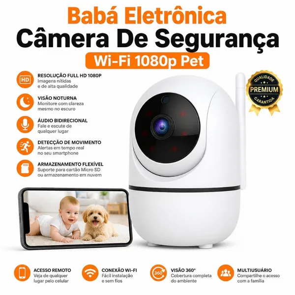 Babá Eletrônica Câmera De Seguraca Wi-Fi