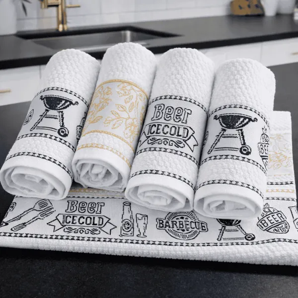 Kit 5 Panos de Prato Jacquard Grandes 100 % Algodão 50×70 cm Alta Absorção