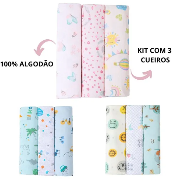 KIT 3 CUEIROS FLANELADOS PAPI 100x80cm - LINHA KARINHO