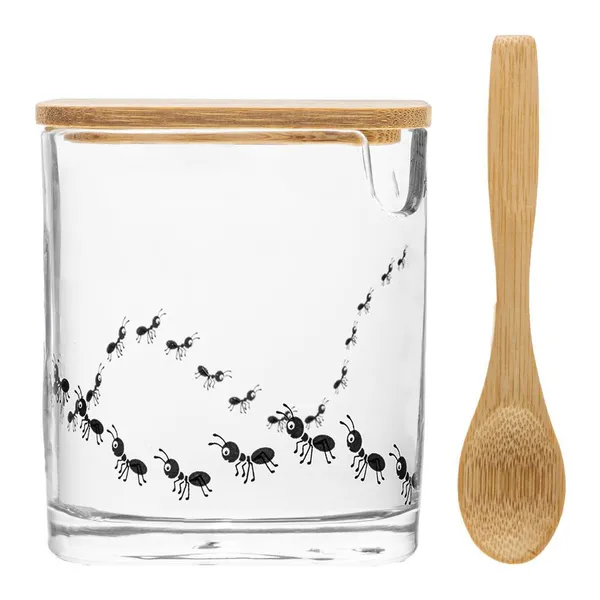 Açucareiro Tampa e Colher Bambu New Bug Lyor 8cmx9,5cm Vidro