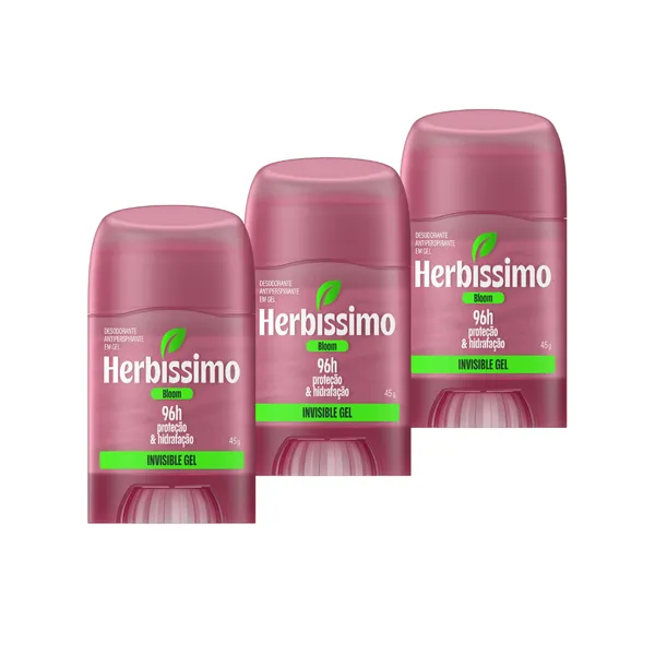 Kit Desodorante Antitranspirante Herbíssimo Invisible Gel Bloom 45g (3 unidades)