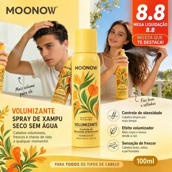 MOONOW Spray de Xampu Seco - Fórmula Leve, Não Deixa Resíduos, para Todos os Tipos de Cabelo