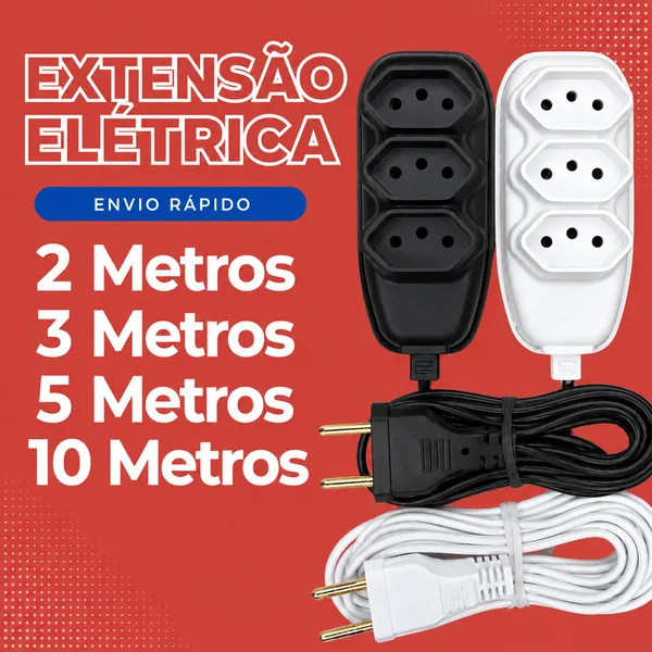 Extensão elétrica 2 Metros Extensão de Energia 3 Tomadas com 3 metros 5 metros 10 metros Regua