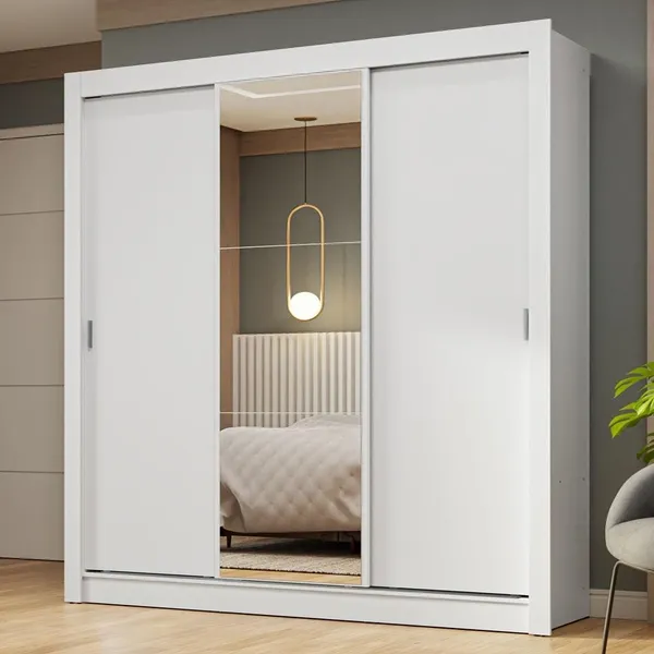 GUARDA-ROUPA CASAL 3 PORTAS DE CORRER COM ESPELHO BRANCO NOBRE MADESA
