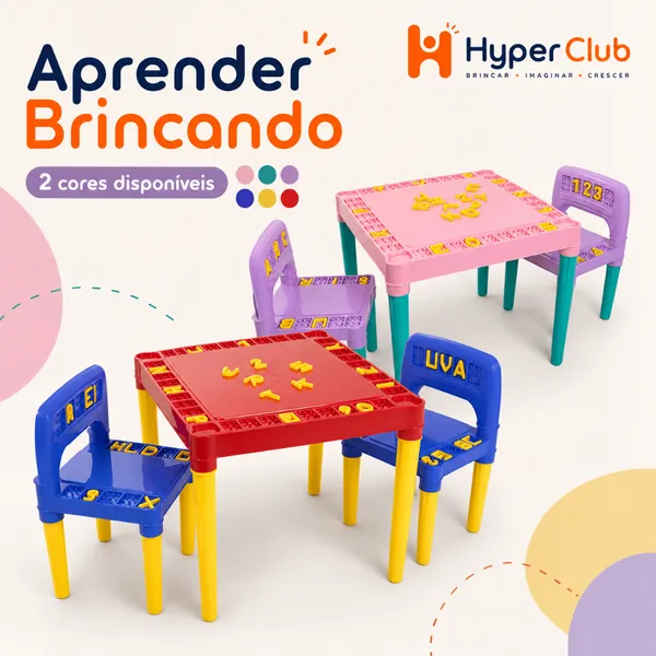 Mesa Infantil Didática Com 2 Cadeiras com alfabeto e numero Mesinha Educativa de Atividades