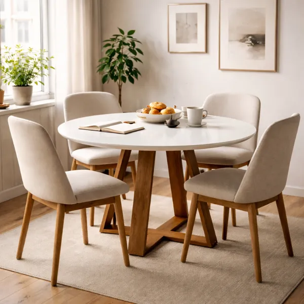 Mesa De Jantar Redonda Livia 110cm MDF Base Mel Moderna Cozinha Sala 4 Lugares