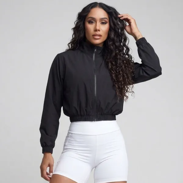 Jaqueta Feminina Fitness Manga Longa com Zíper