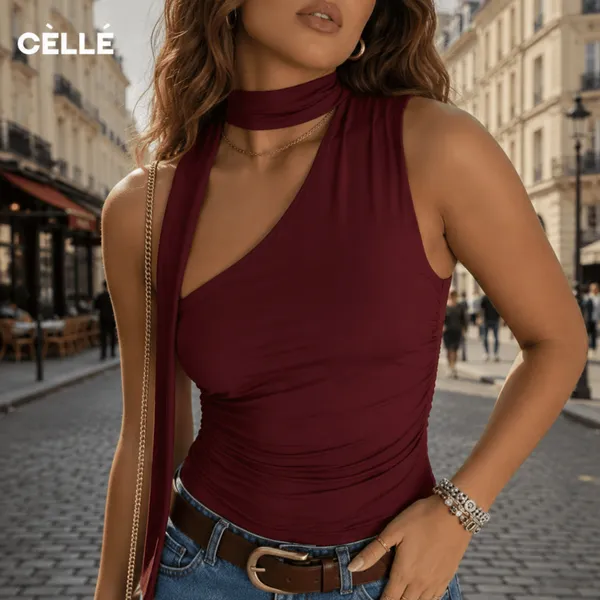 Blusa Amarração Gola Choker Um Ombro (Vermelha)