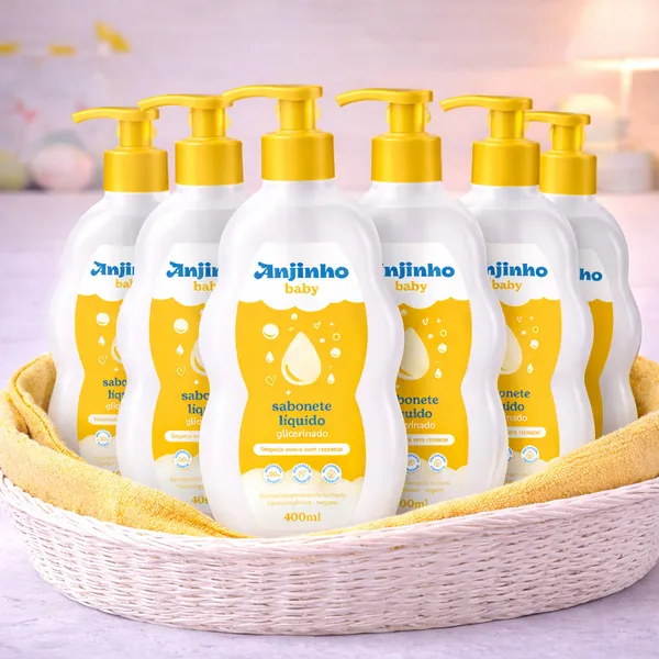 KIt 5un Sabonete Líquido Infantil Anjinho Baby Glicerinado 400ml – Hipoalergênico, Vegano, Limpeza Suave Sem Ressecar