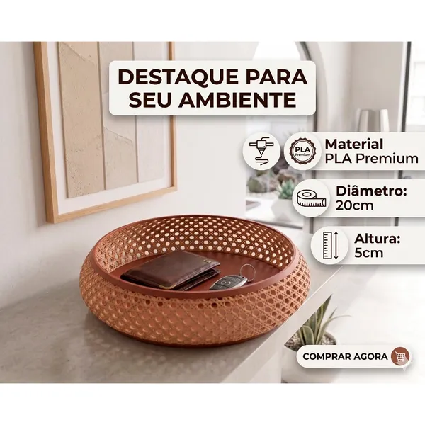 Bandeja Organizadora Rattan Luxo – Cesto Porta Objetos com Estilo Contemporâneo e Sofisticação