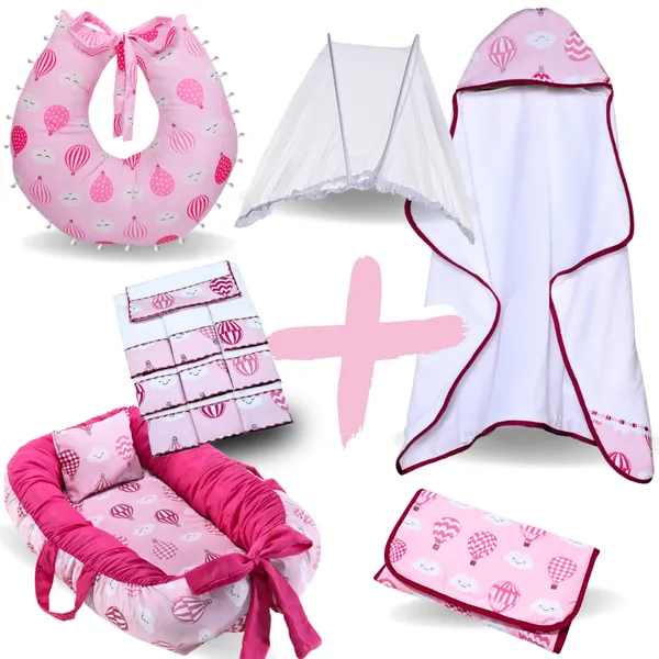 Kit 12 Peças Bebê Toalha de Banho Bebê + Ninho Redutor + Almofada +Trocador+ Mosquiteiro + Toalha